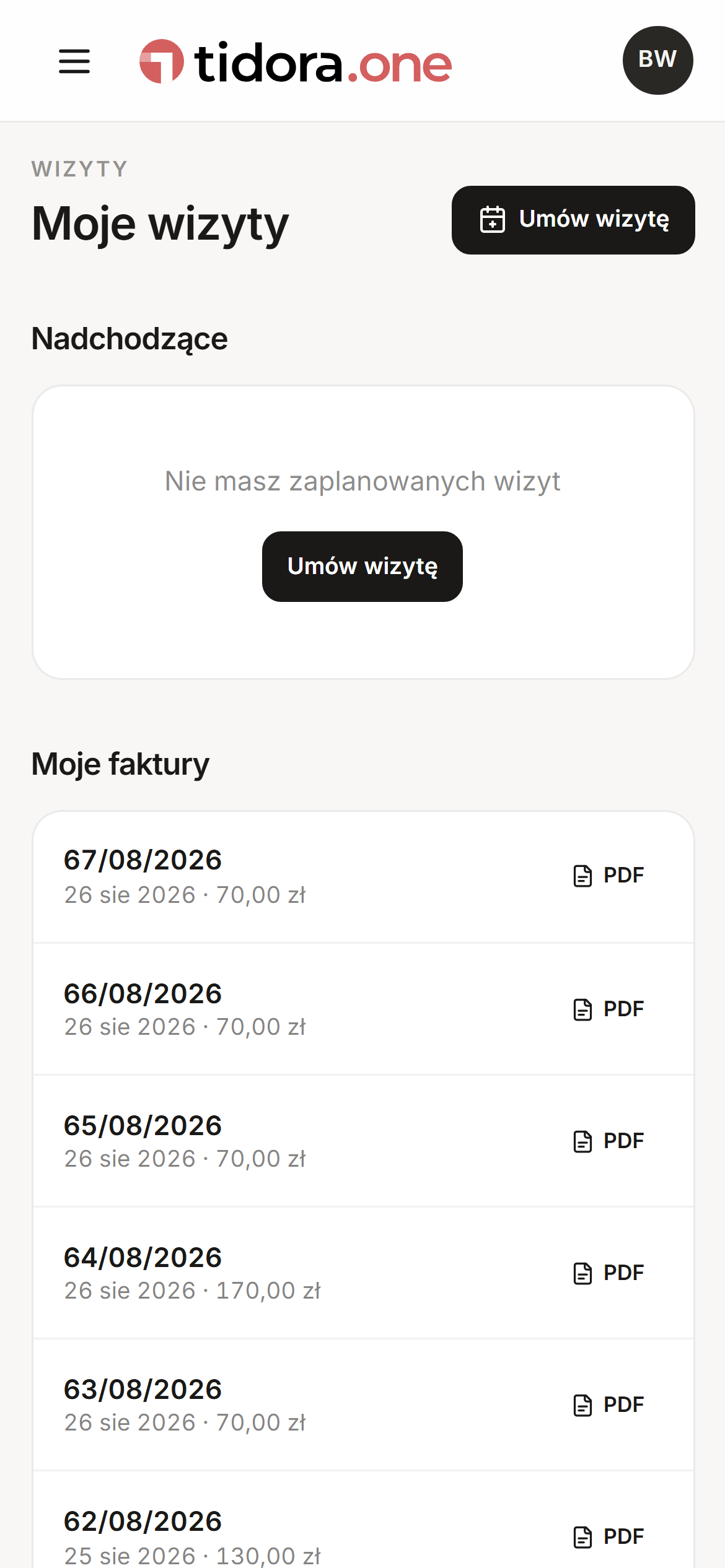 Lista wizyt na telefonie